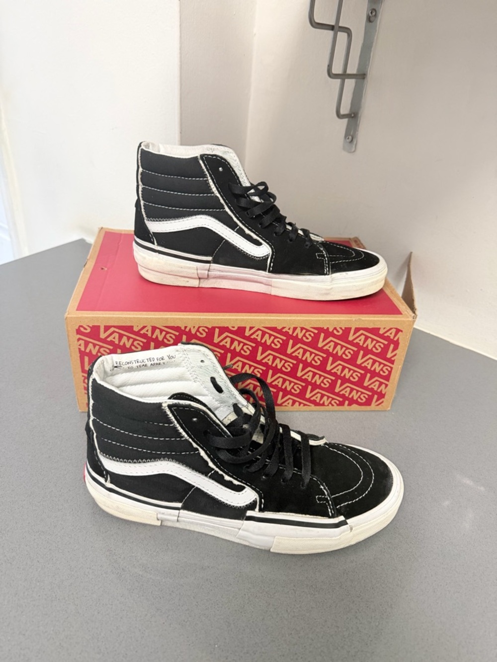 Y2K skate Vans Black and White High Top Sneakers Reconstructed Detailing size9.5